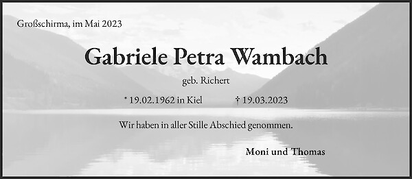 Traueranzeige von Gabriele Petra Wambach