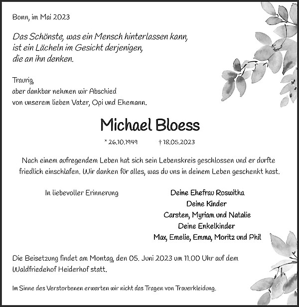 Traueranzeige von Michael Bloess, Bonn