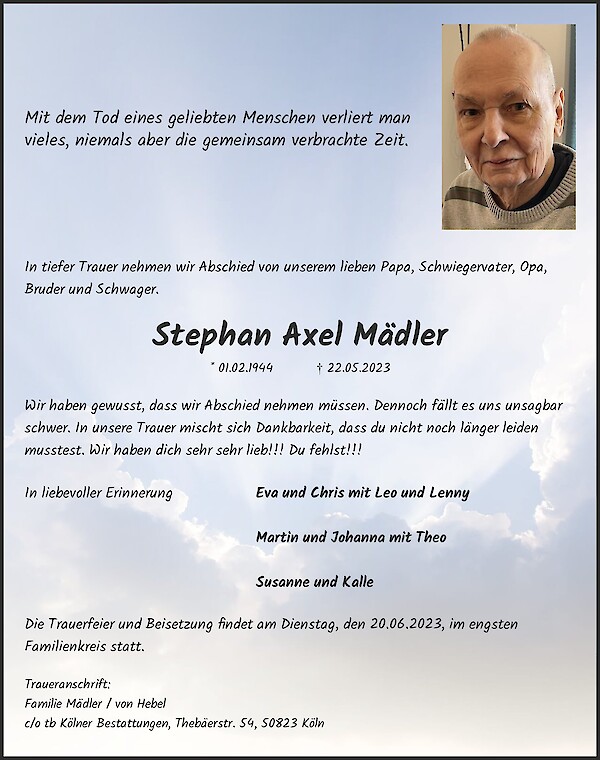 Traueranzeige von Stephan Axel Mädler, Bergheim
