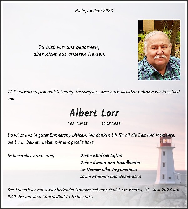 Traueranzeige von Albert Lorr, Halle Saale