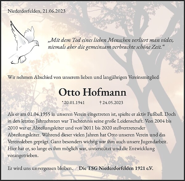 Traueranzeige von Otto Hofmann