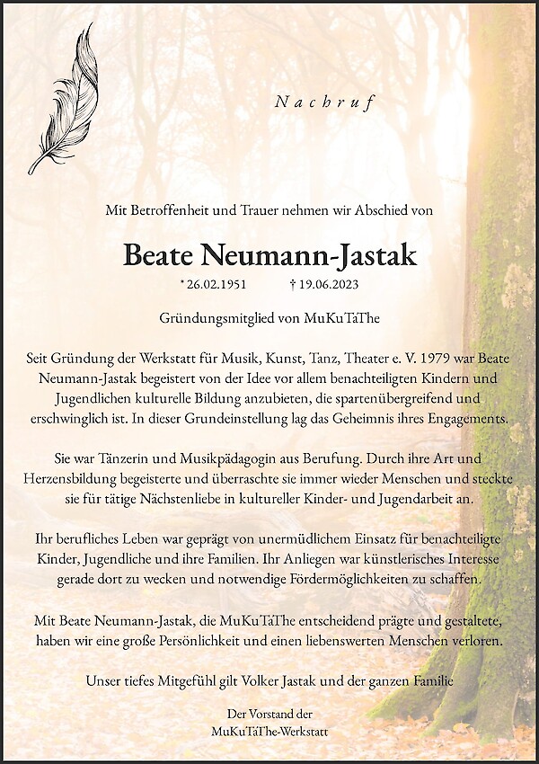Traueranzeige von Beate Neumann-Jastak