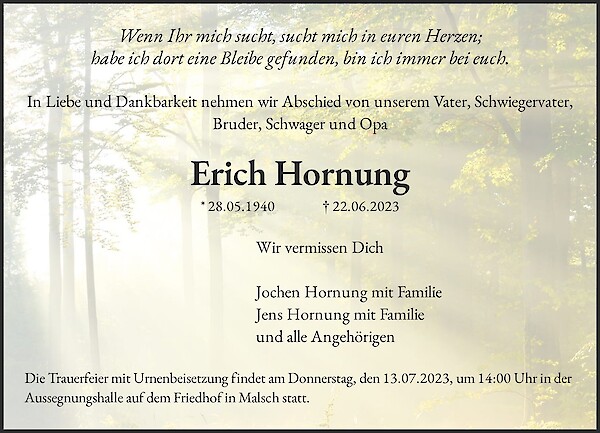 Traueranzeige von Erich Hornung