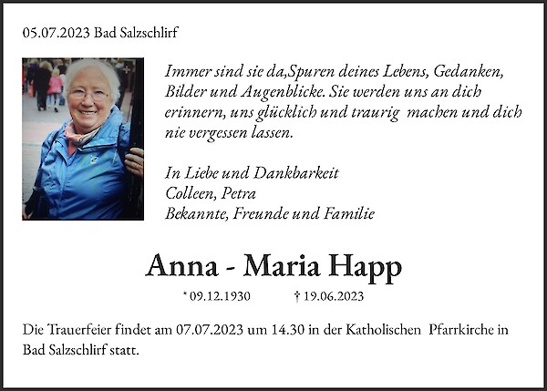 Traueranzeige von Anna -  Maria Happ