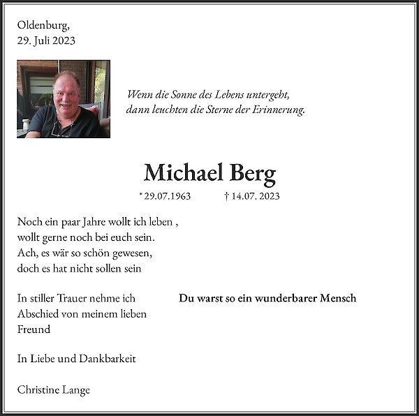 Traueranzeige von Michael Berg, Oldenburg