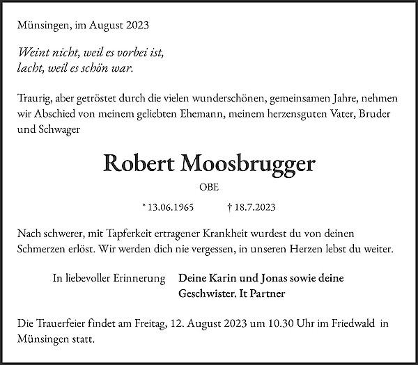 Traueranzeige von Robert Moosbrugger