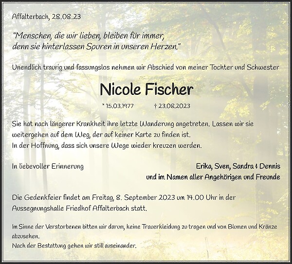 Traueranzeige von Nicole Fischer