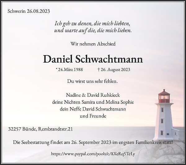 Traueranzeige von Daniel Schwachtmann