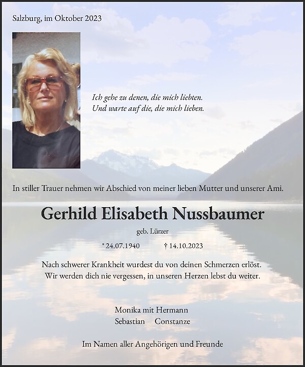 Traueranzeige von Gerhild Elisabeth Nussbaumer