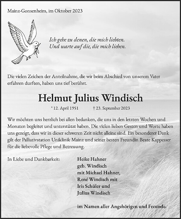 Traueranzeige von Helmut Julius Windisch
