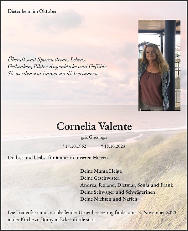 Traueranzeige von Cornelia Valente, Ellenberg, Dietenheim