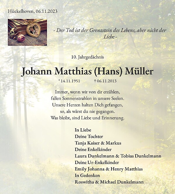 Traueranzeige von Johann Matthias (Hans) Müller, Hückelhoven