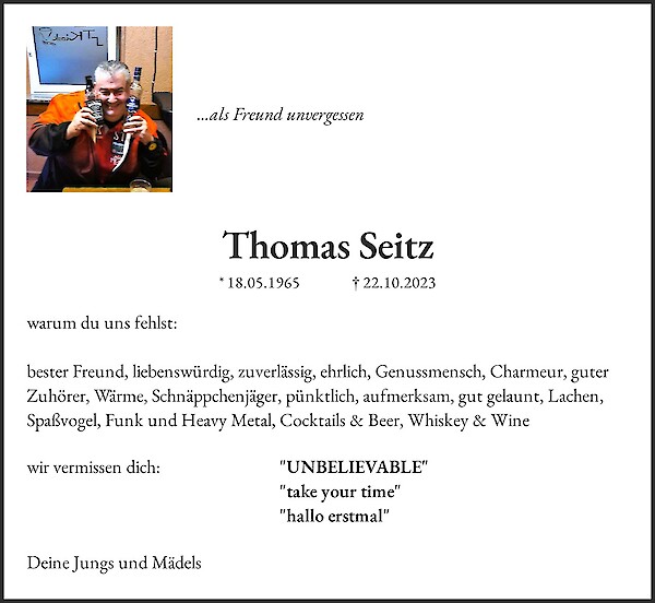 Traueranzeige von Thomas Seitz