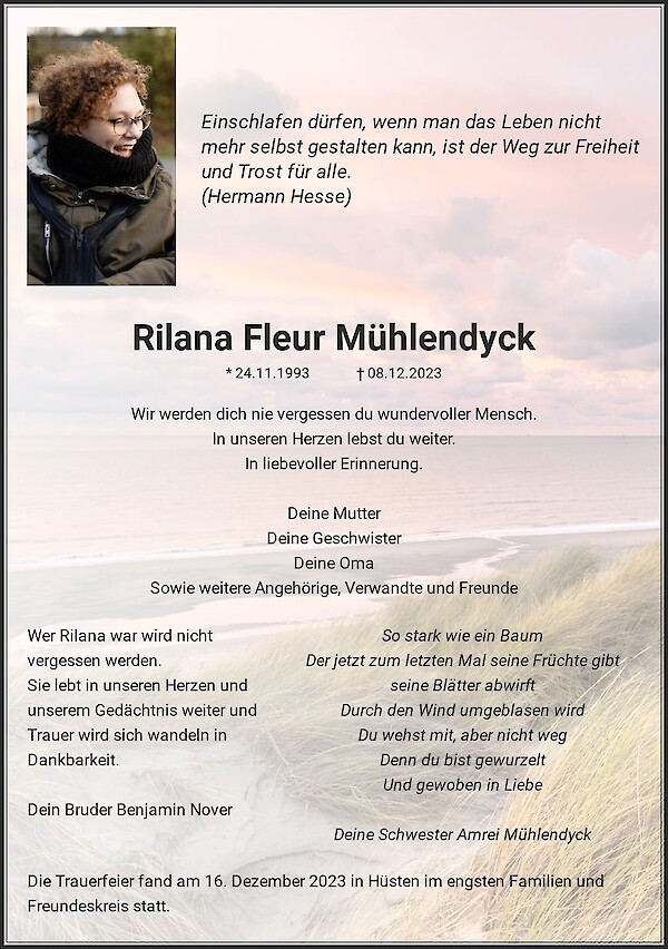 Traueranzeige von Rilana Fleur Mühlendyck