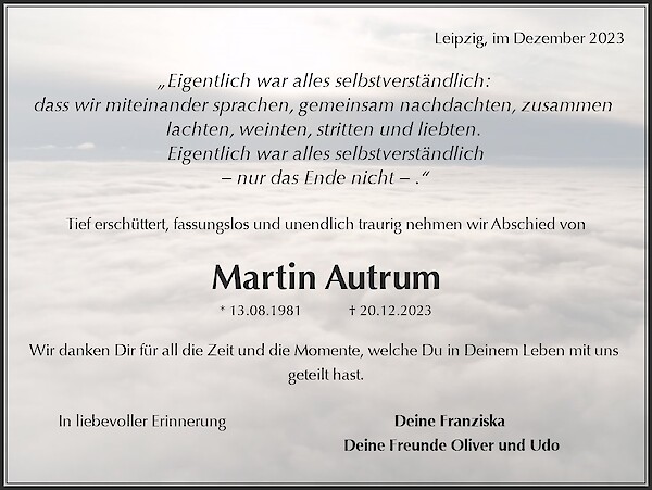 Traueranzeige von Martin Autrum, Leipzig