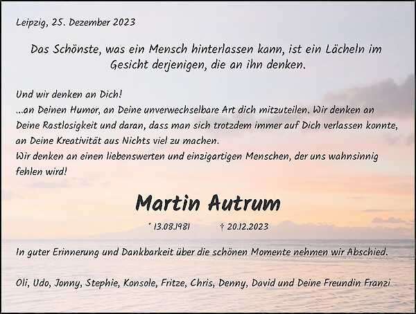 Traueranzeige von Martin Autrum