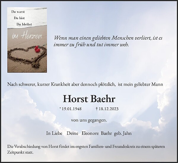 Traueranzeige von Horst Baehr