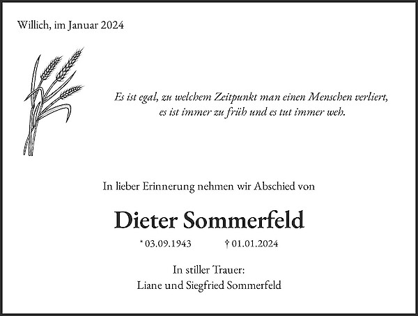Traueranzeige von Dieter Sommerfeld, Herten Westerholt