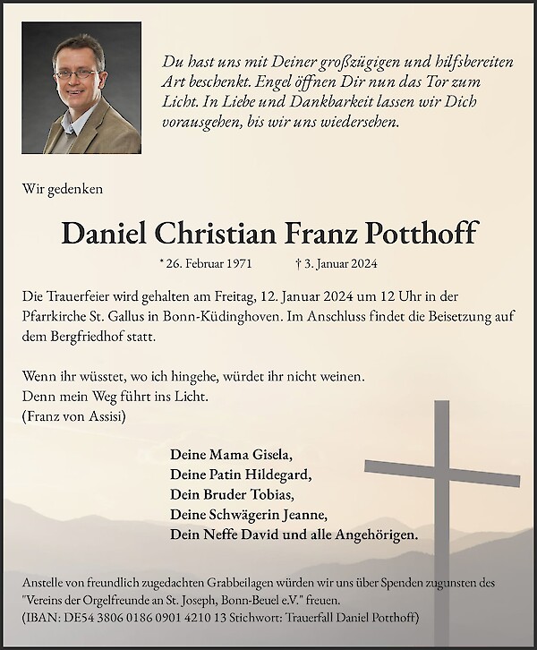 Traueranzeige von Daniel Christian Franz Potthoff