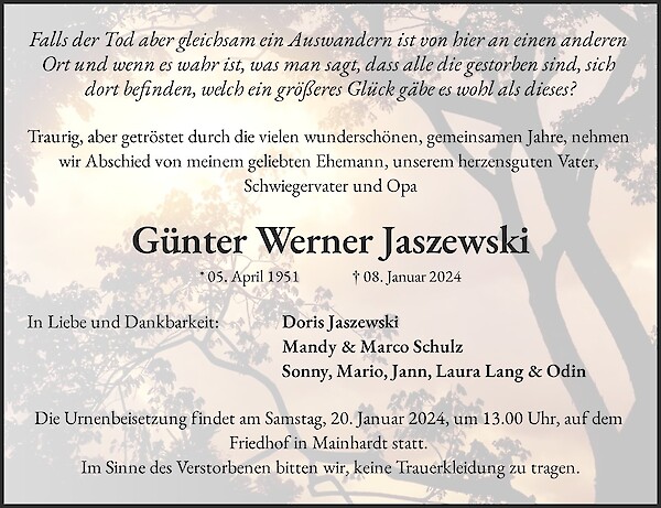 Traueranzeige von Günter Werner Jaszewski