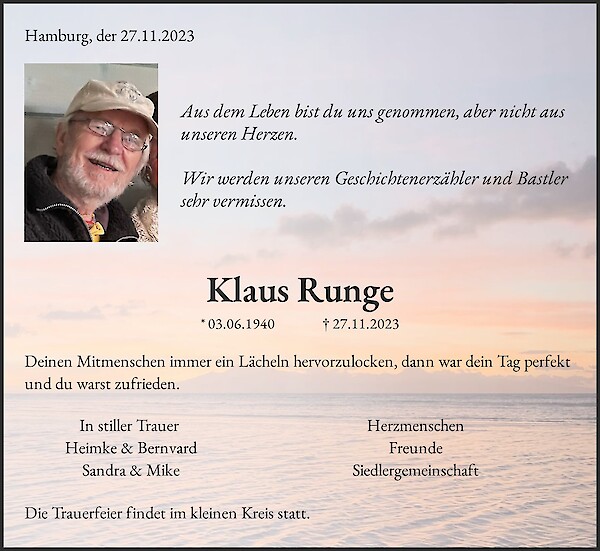 Traueranzeige von Klaus Runge