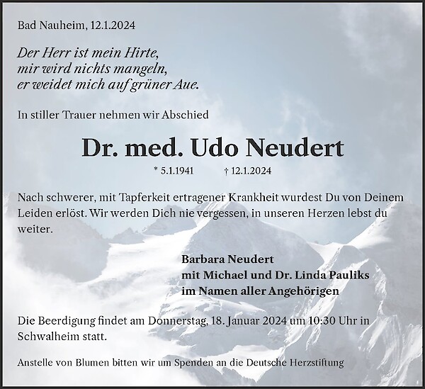 Traueranzeige von Dr. med. Udo Neudert, Bad Nauheim
