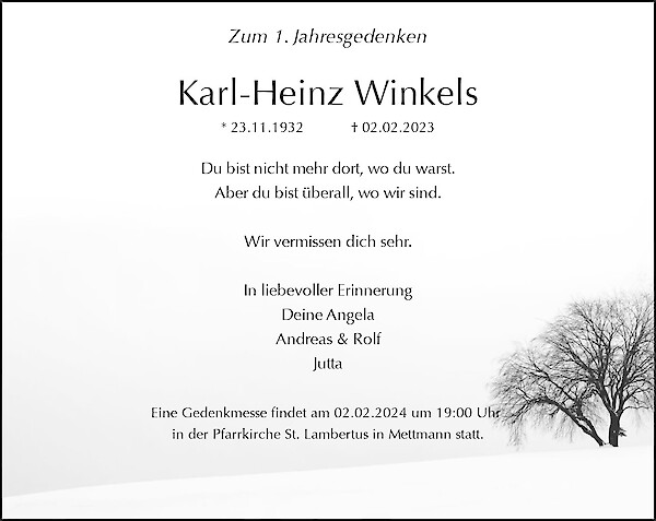 Traueranzeige von Karl-Heinz Winkels