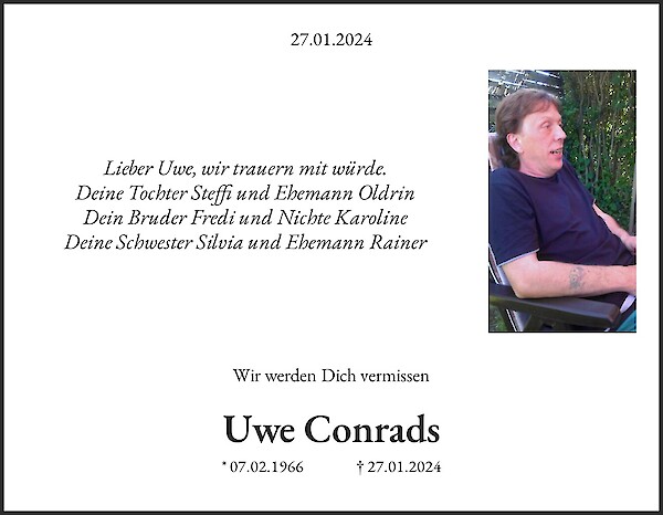 Traueranzeige von Uwe Conrads, Wuppertal