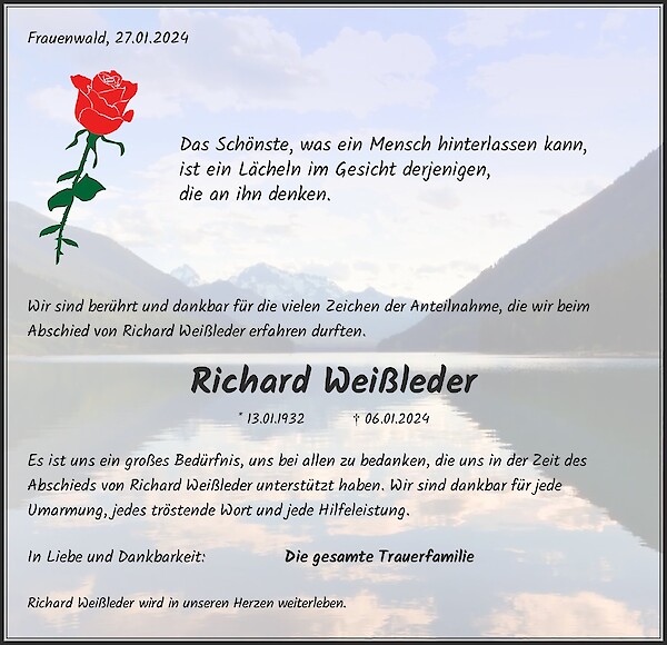 Traueranzeige von Richard Weißleder, Ilmenau