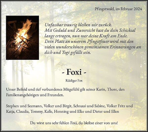 Traueranzeige von - Foxi -