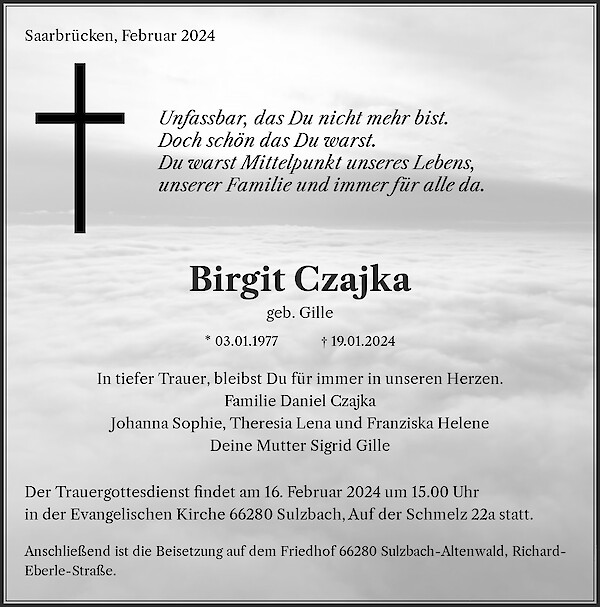 Traueranzeige von Birgit Czajka