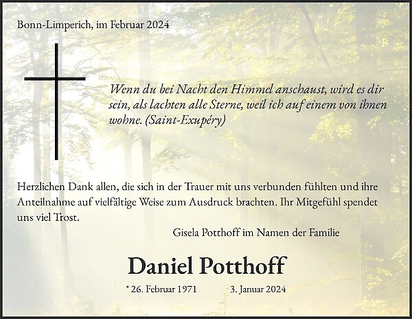 Traueranzeige von Daniel Potthoff