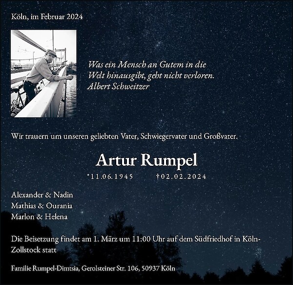 Traueranzeige von Artur Rumpel, Köln