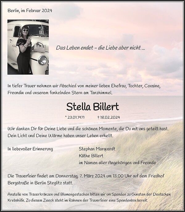 Traueranzeige von Stella Billert