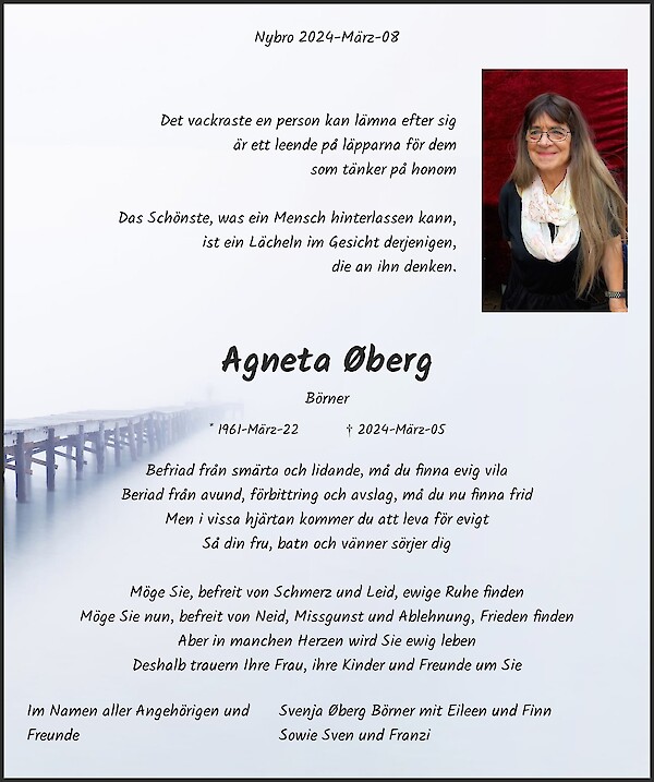 Traueranzeige von Agneta Øberg, Nybro