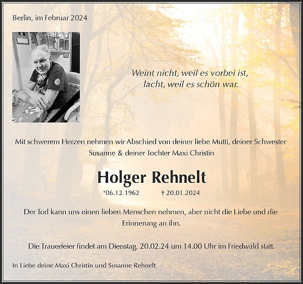 Traueranzeige von Holger Rehnelt, Breydin, OT Trampe