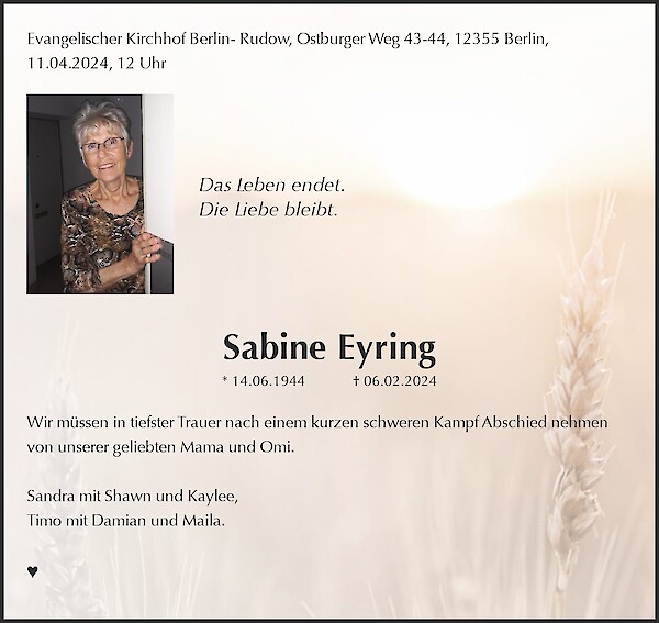 Traueranzeige von Sabine Eyring