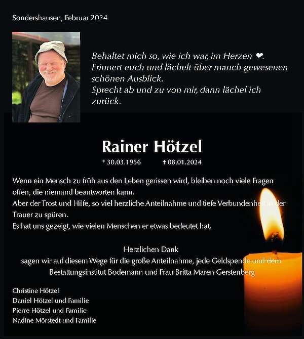 Traueranzeige von Rainer Hötzel