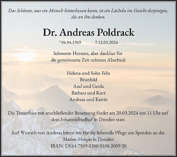 Traueranzeige von Dr. Andreas Poldrack