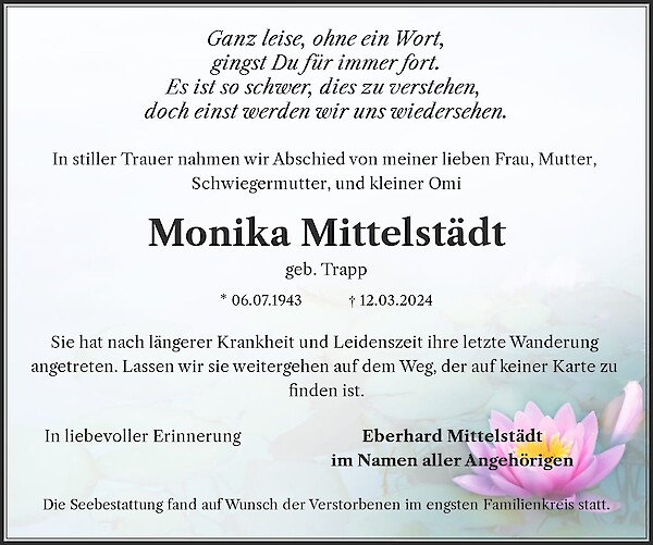 Traueranzeige von Monika Mittelstädt