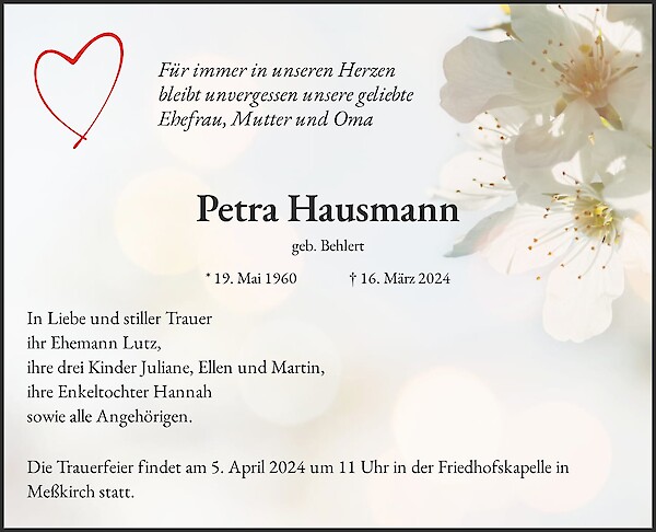 Traueranzeige von Petra Hausmann