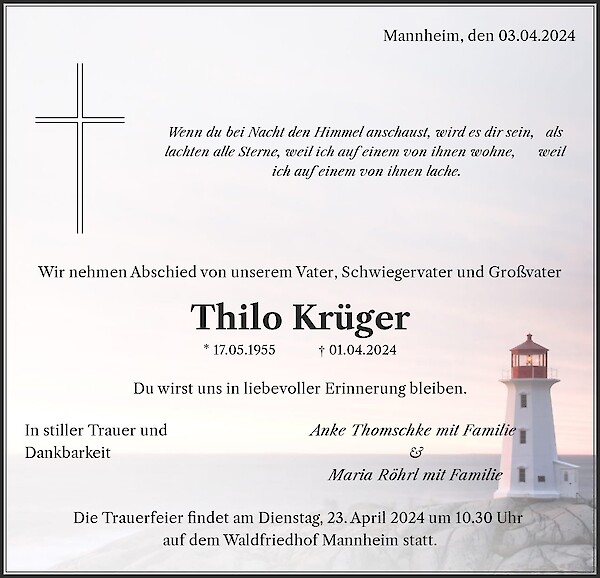 Traueranzeige von Thilo Krüger, Mannheim