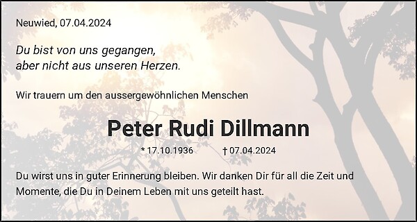 Traueranzeige von Peter Rudi Dillmann, Neuwied