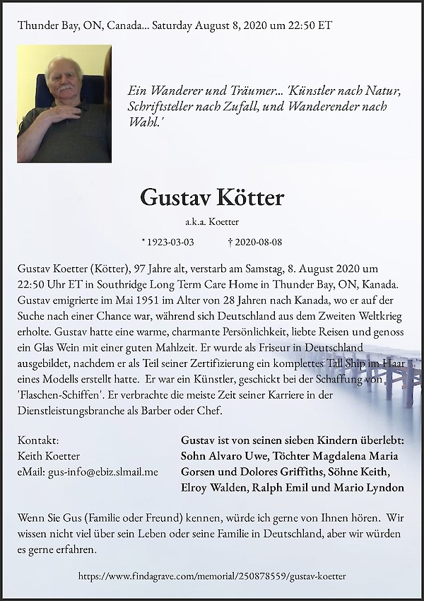 Traueranzeige von Gustav Kötter, Unna
