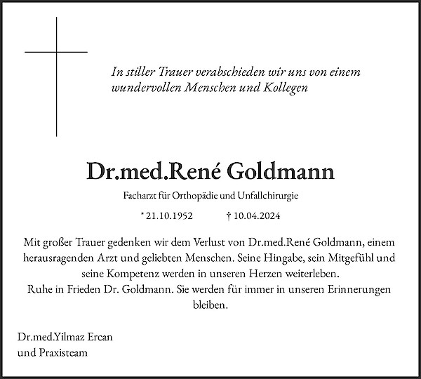 Traueranzeige von Dr.med.René Goldmann