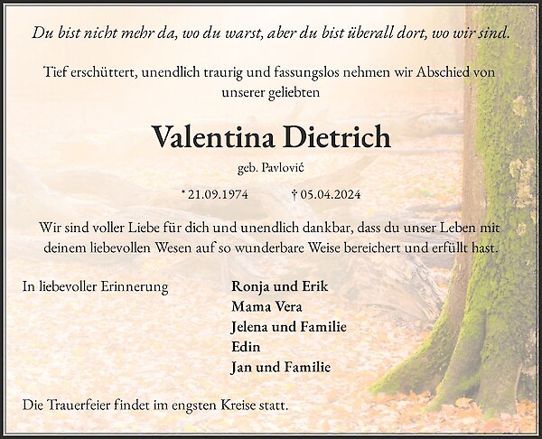 Traueranzeige von Valentina Dietrich