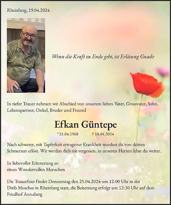 Traueranzeige von Efkan Güntepe, Rheinberg