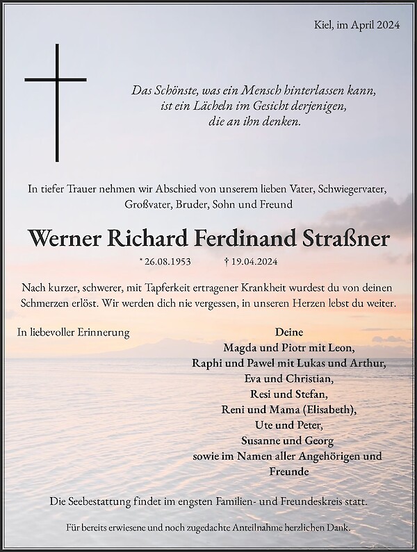 Traueranzeige von Werner Richard Ferdinand Straßner, Kiel