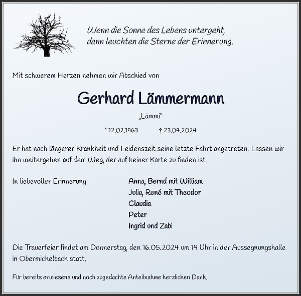 Traueranzeige von Gerhard Lämmermann