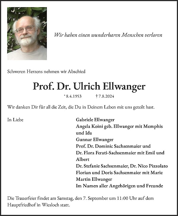 Traueranzeige von Prof. Dr. Ulrich Ellwanger